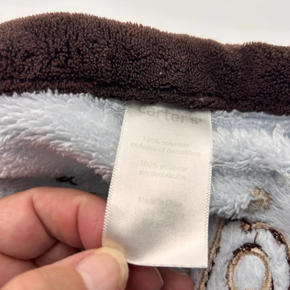 Carters Baby Blanket Light Blue Brown Puppy Dog Embroidered Fleece 30x39 Nursery